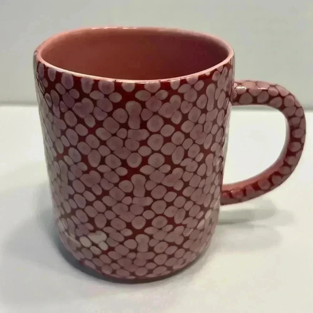 Anthropologie coffee mug cup‎ cobra snake skin style red pink